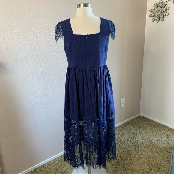 Senlis New Without Tags Navy Blue Eyelash Lace Eyelet Cap Sleeve Romantic Dress - Picture 4 of 10